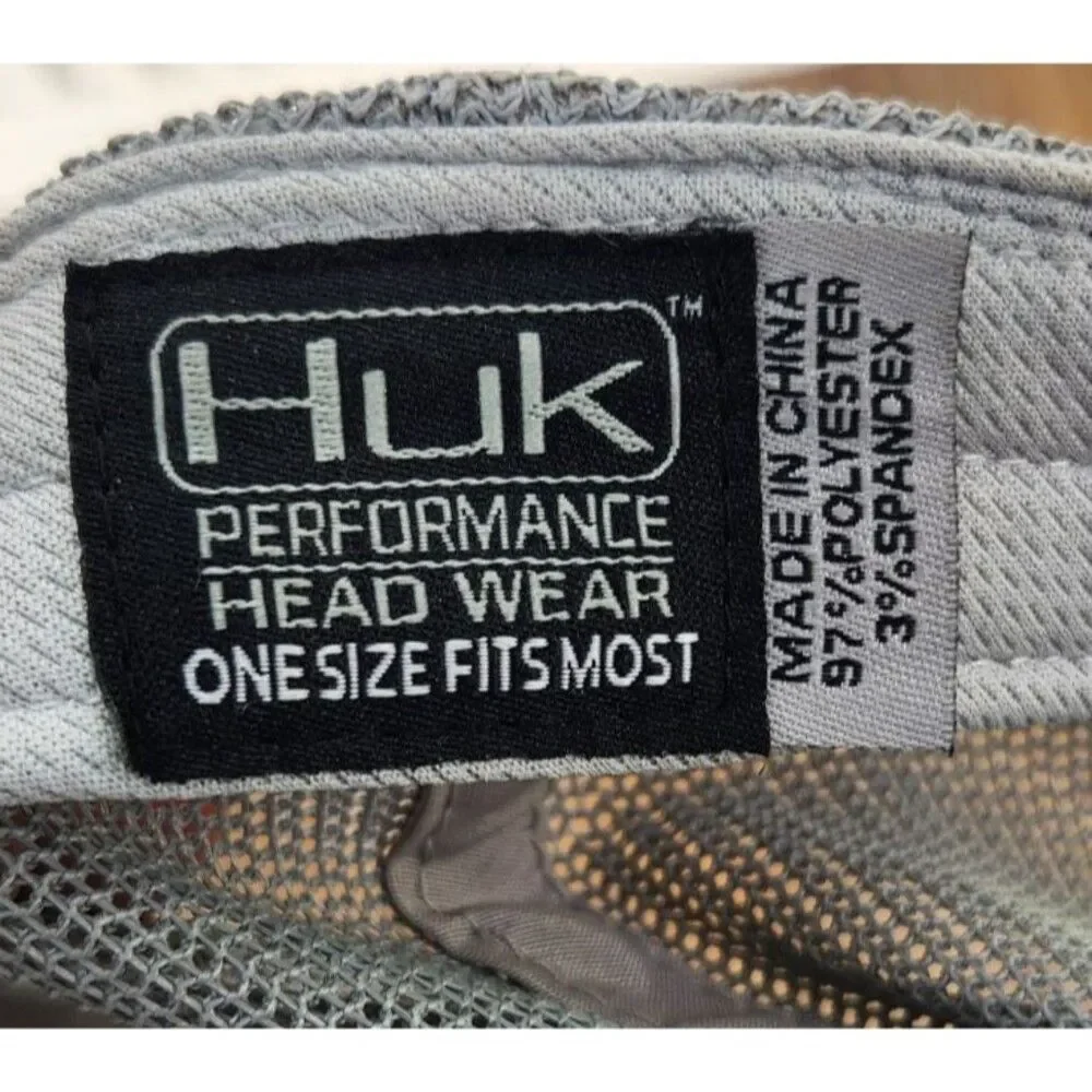 Huk Performance Head Wear Fishing Trucker Hat Cap Gray Camo Palm Trees Snapback